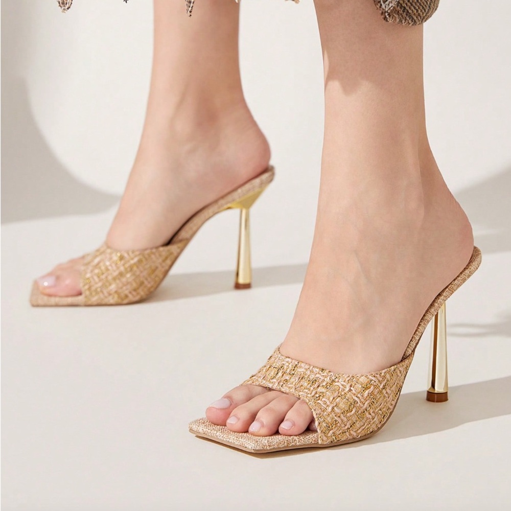 🆕 Square Toe Tweed / Linen Mule  Sandals